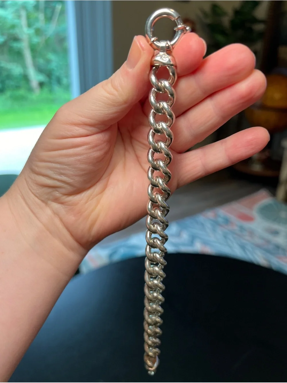 Vintage Chunky Sterling Silver 925 Curb Chain Large Circle Clasp Bracelet